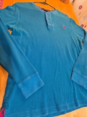 US polo Association turquoise waffle knit long sleeve shirt pink contrast medium
